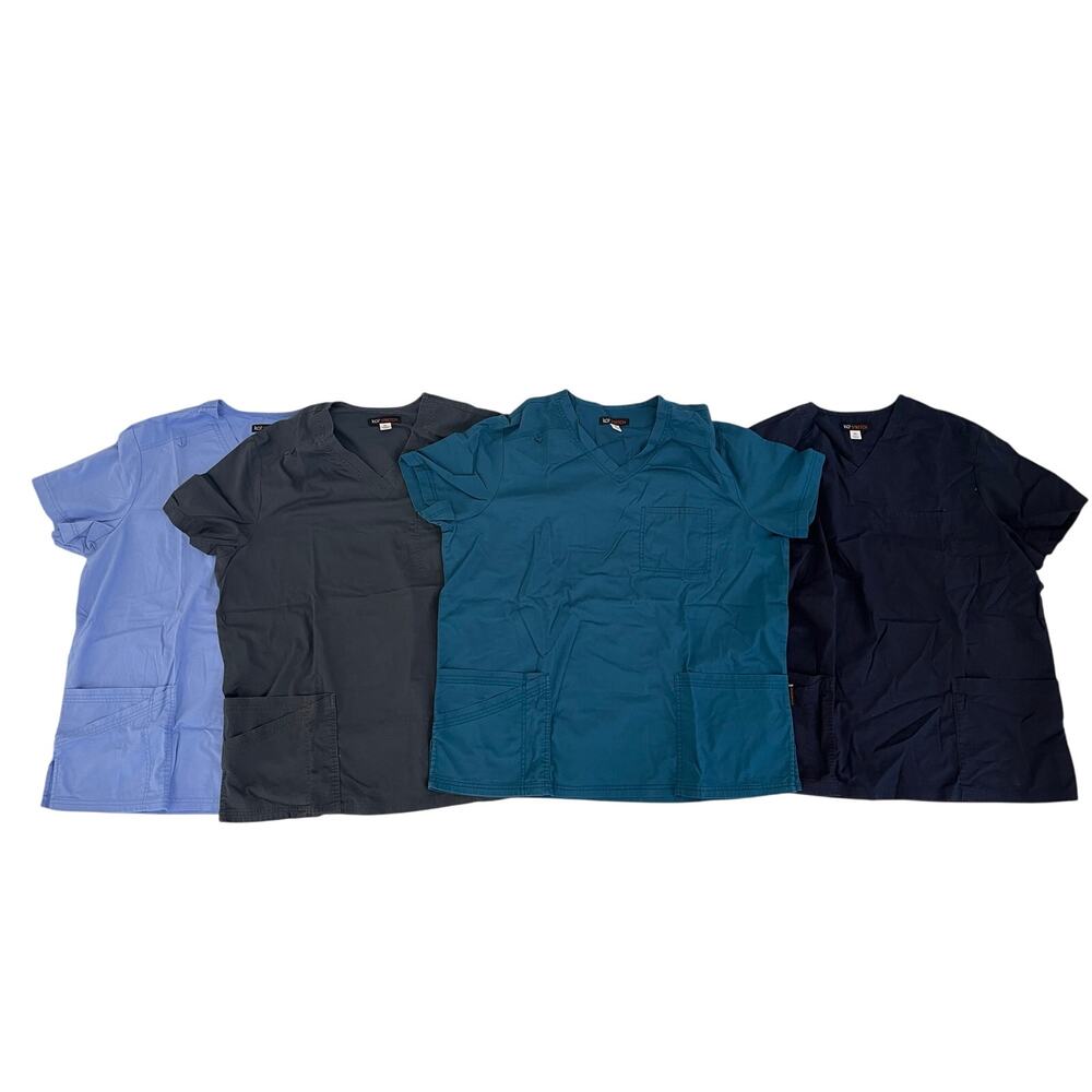 Lot of 4 Koi Stretch Scrub Shirts Womens Size XL Blue Green Gray